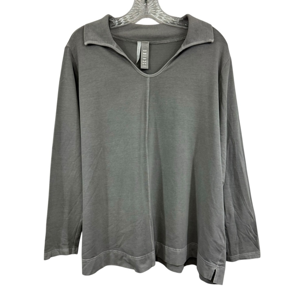 Ischiko Gray Soft Cotton Collared Blouse Shirt Top Size 1 US 6-8 or Medium